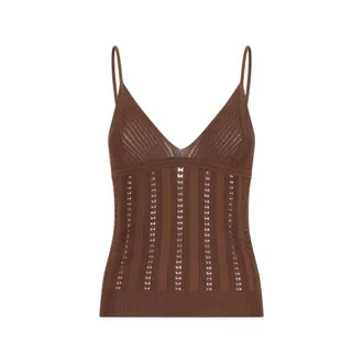 Blumarine V-neck Knitwear, female, Brown, Size: S Knit Top