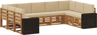 vidaXL Conjunto De Sof&aacute;s De Exterior 9 Uds. Natural Y Beige Poli&eacute;ster Vidaxl