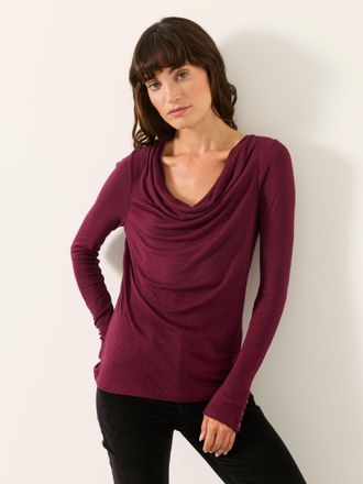 Fat Face FatFace Lola Plum Purple Long Sleeve Cowl Neck Top