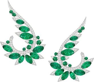Stephen Webster Emerald and Diamond Plumage Earrings Size M