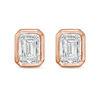 Diana M. Jewels 14Kt Rose Gold 1.50 cts Lab Grown Emerald Diamond Bezel Studs