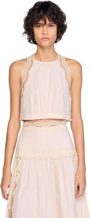 Sandro Cotton crop top with lace trim in Light Pink at Nordstrom, Size X-Small