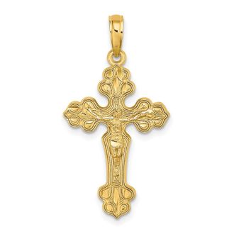 Diamond2Deal 14k Yellow Gold Diamond-Cut Crucifix W Fancy Tips Charm