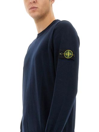 Stone Island Logo Cotton Sweater - Blue