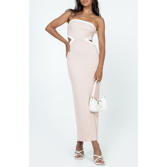 Princess Polly Greta Cutout Strapless Maxi Dress in Medium Beige at Nordstrom, Size 12