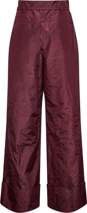 Fendi Womens Burgundy Silk Taffeta High-Rise Trousers