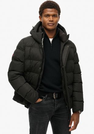 Superdry Steppjacke SUPERDRY HOODED MICROFIBRE SPORT PUFFER, Herren, Gr. L, schwarz, Web, Obermaterial: 100% Polyester, unifarben, relaxed fit, Jacken Steppjac