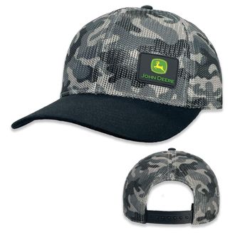 John Deere Mens Camo Print Cotton Twill Trucker Mesh Back, Storm Camo, One size