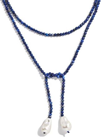 BaubleBar Faux Pearl & Faux Semi Precious Stone Wrap Necklace in Blue at Nordstrom