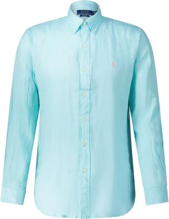 Polo Ralph Lauren Custom-Fit Linnen Overhemd - Heren - Casual Overhemden - Blauw - XL - Linnen - Overhemden
