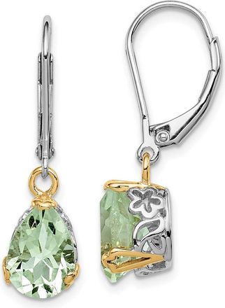 Diamond2Deal Sterling Silver with 14K Accent Rhodium-plated Green Quartz Drop Dangle Earrings