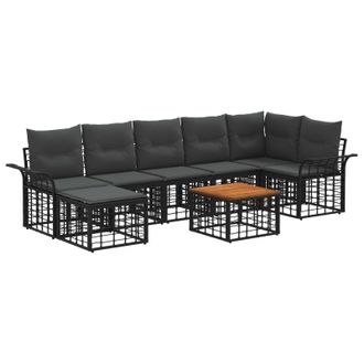 vidaXL Conjunto De Sof&aacute;s De Exterior 8 Pcs Negro Y Gris Oscuro Vidaxl