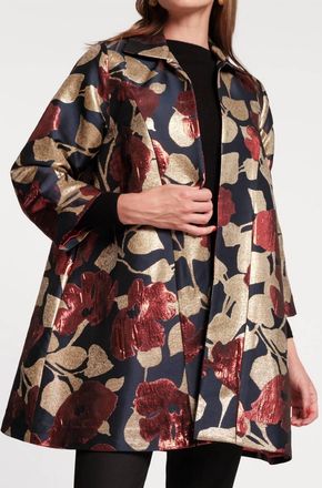 Frances Valentine Cornelia Swing Coat In Floating Floral Jacquard