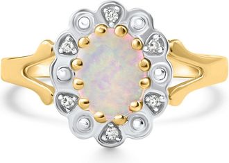 Pompeii3 Oval Opal & Diamond Yellow Gold Ring Size: 6.5
