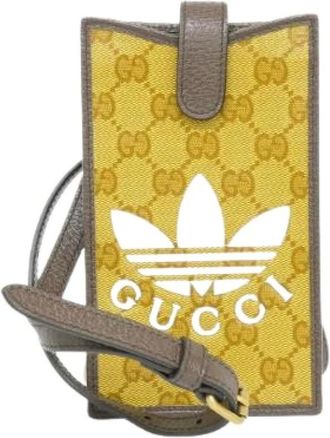 Gucci Pre-owned Mini Bags, female, Beige, Size: ONE SIZE Pre-owned Trefoil Print GG Crystal Canvas Phone Case