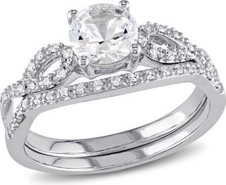 Mimi & Max Created White Sapphire and 1/6ct TW Diamond Bridal Set in 10k White Gold
