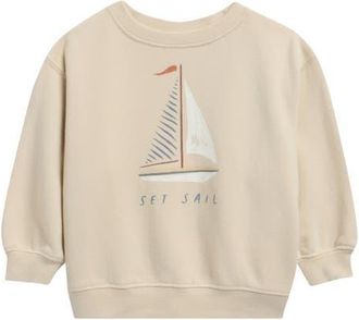 Rylee + Cru Set Sail Oversize Cotton Sweatshirt in Pebble at Nordstrom, Size 12-18M
