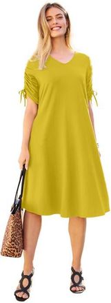 Jessica London Stretch Cotton Tie Sleeve Midi Dress in Golden Citrus at Nordstrom, Size 4X