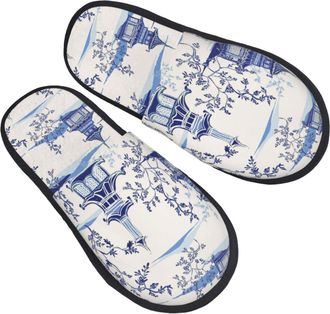 Generic Plush Mens Slipper Pagodas Chinoiserie Mens Slipper Lightweight Womens Slippers for Hotels Indoor Travel L