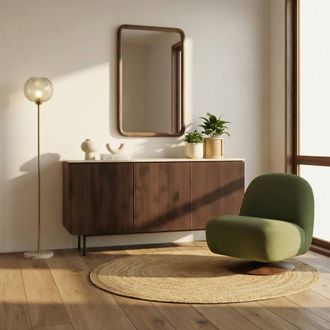 Furniturebox Penrose Walnut & Cream Marble Effect Sideboard