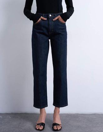 Topshop Orson - Jeans dritti comfort a vita medio alta indaco risciacquato-Blu