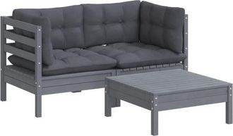 vidaXL Muebles De Jard&iacute;n 3 Pzas Con Cojines Antracita Madera De Pino Vidaxl