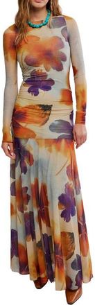 Free People Sunnei Long Sleeve Mesh Dress in Sunrise Combo at Nordstrom, Size X-Small