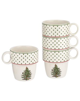 Spode Set Of 4 Christmas Tree Stackable Mugs
