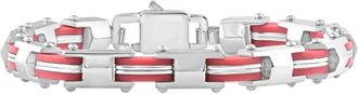 Pompeii3 Mens Steel And Red Two Tone 8mm Link Flexible Trigger Clasp 8.5 Bracelet