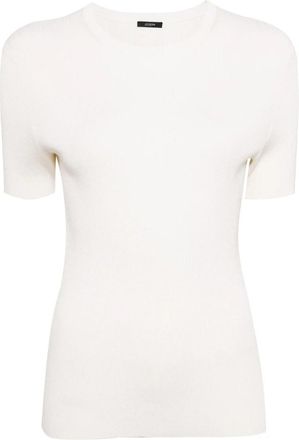 Joseph Satijnen Ribgebreide T-shirt met Korte Mouwen - Dames - T-shirts - Wit - L - Satijn - Tops
