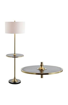 Jonathan Y Designs Luce 59 Metal/Wood LED Floor Lamp with Table, Black/Brass in Black/Brass Gold at Nordstrom