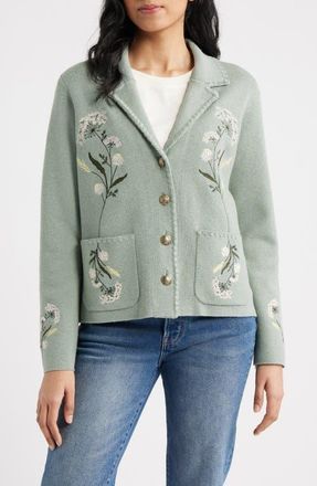 Pendleton Souvenir Floral Button Front Cardigan in Seafoam Heather at Nordstrom, Size Small