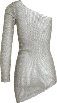 Santa Brands Womens One Shoulder Knitted Mesh Dress Gold Polyester