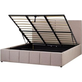 Beliani Letto ottomano EU Super King Size Rivestimento in tessuto poliestere con testata Tortora 180 x 200 cm Castelnavet