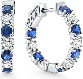 Pompeii3 4 1/2Ct Blue Sapphire & Diamond Hoops White or Yellow Gold Lab Grown 1 Tall