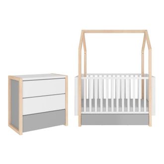 OEM Lit &Eacute;volutif Cabane 70x140 Et Commode 3 Tiroirs Bellamy Pinette Blanc Et Gris