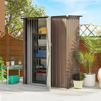 OUTSUNNY Outdoor Storage Shed Steel Garden Shed with Lockable Door in Brown