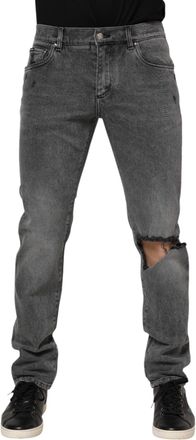 Dolce & Gabbana Mens Gray Cotton Logo Plaque Denim Jeans Elastane Clothing