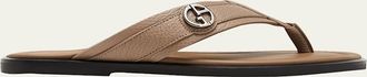 Giorgio Armani Mens Leather Logo Flip Flop Sandals
