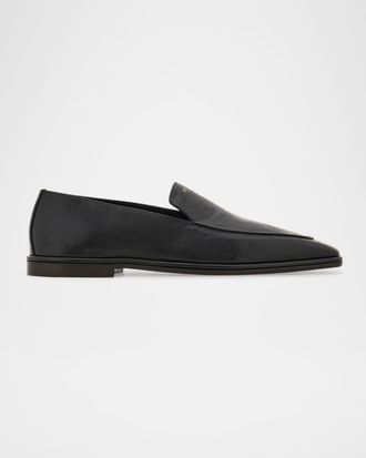 Ferragamo Mens Brian Leather Square-Toe Venetian Loafers