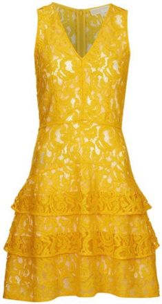 Michael Kors Michael Michael Kors Yellow Lace Tiered Dress Size M