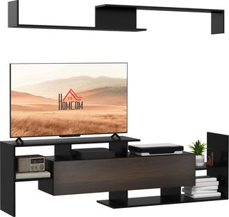 OEM Mueble De Sal&oacute;n Para Tv Conjunto Muebles De Tv 153,6x25x42cm Y Estante De Pared 150x14,5x16,3cm Negro Y Marr&oacute;n