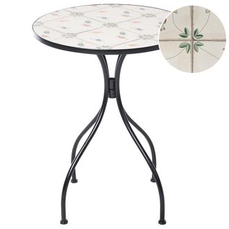 Beliani Mesa De Balc&oacute;n Jard&iacute;n De Metal Estilo Hierro Forjado Con Tablero De Mosaico Cer&aacute;mico Negro Carona