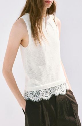Mango Lace Detail Knit Top in Ecru at Nordstrom, Size X-Small