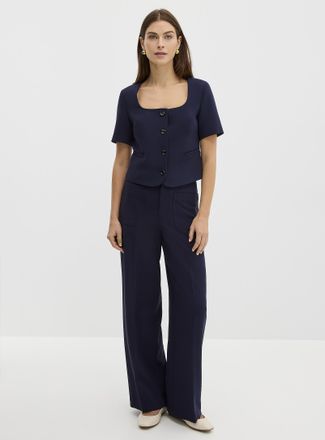 Contemporaine Womens Moderne soft piqu&eacute; pant Fit: Wide leg, high rise