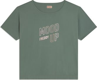 Freddy T-shirt cropped ampia in jersey tecnico con stampa Mood Up