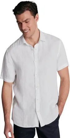 CHARLES TYRWHITT Plain Pure Linen Short Sleeve Shirt in White at Nordstrom, Size Xx-Large
