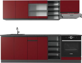 Vicco Mueble De Cocina R-line, Rojo/antracita, 240 Cm, Et Antracita