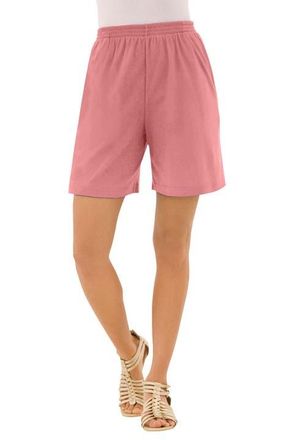 Roaman's Plus Size Soft Knit Pull-On Short in Desert Rose at Nordstrom, Size Small