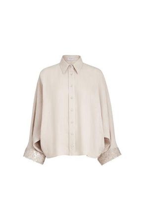 Brunello Cucinelli Dazzling cascade cuffs shirt in Beige at Nordstrom, Size 3X-Large Eu